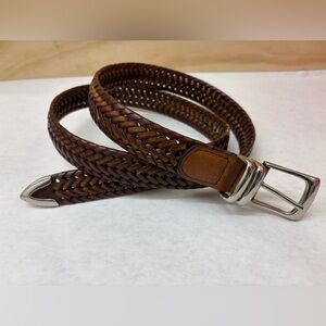 Perry Ellis Portfolio Brown Leather Braided Belt Men's 40-100 Fair Condition